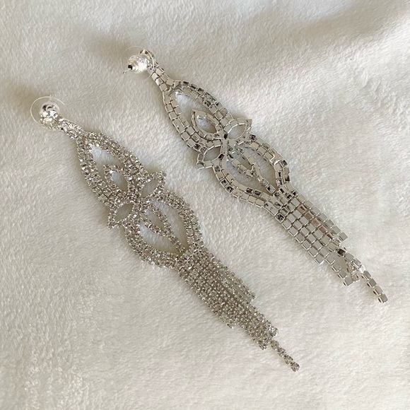 Chandelier clear crystal rhinestone diamond silver earrings wedding bridal New - Picture 5 of 7